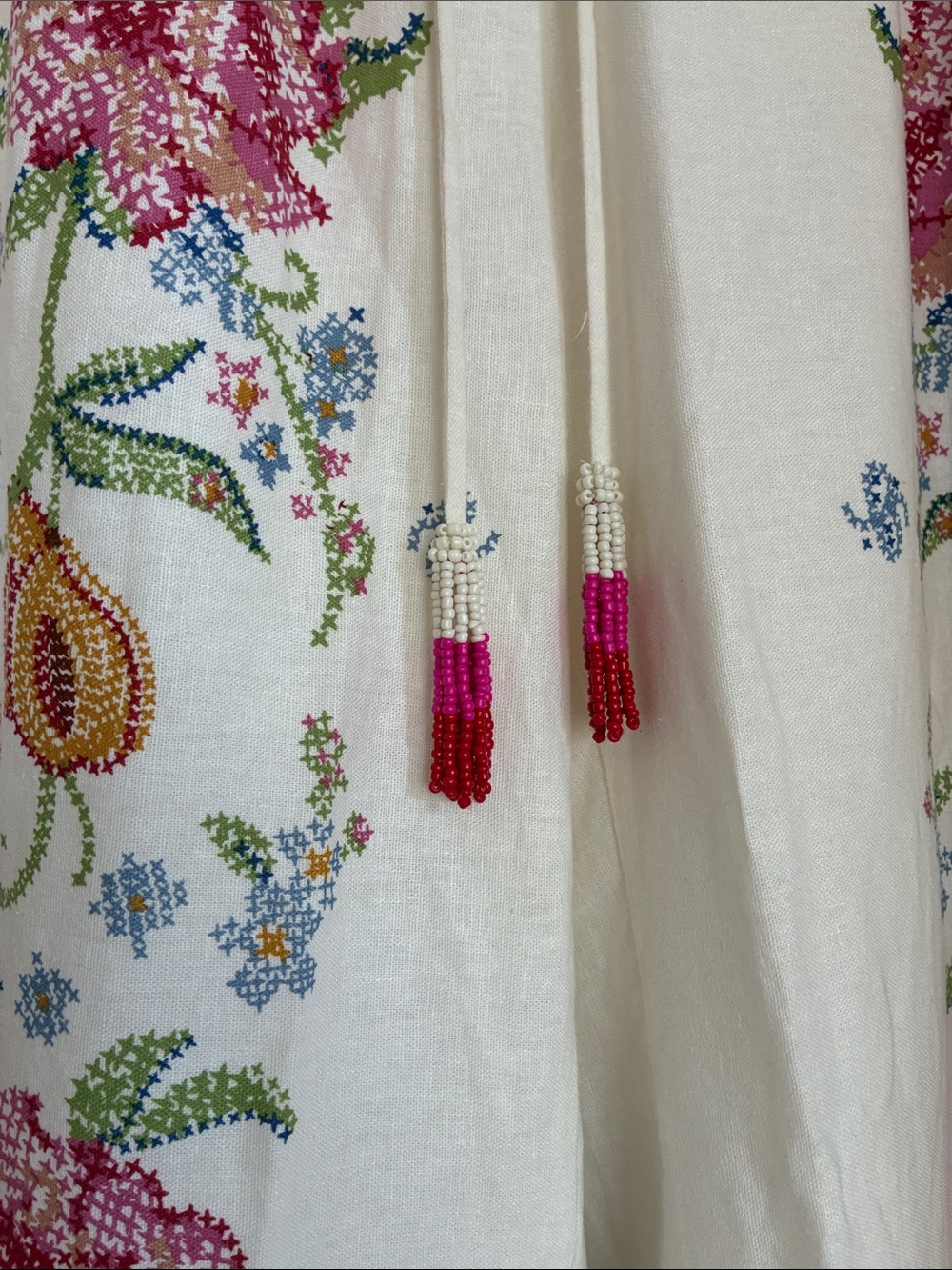 Rachel Zoe Euro Summer Wide Leg Linen Blend Pants Medium White Pineapple Floral - Picture 4 of 8
